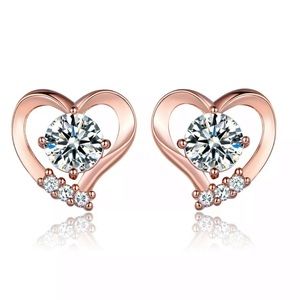 White Topaz Crystal Love Heart Stud Earrings